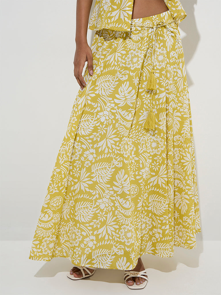 LOV Lime Botanical Printed Knot-Detailed A-Line Skirt - Image 3