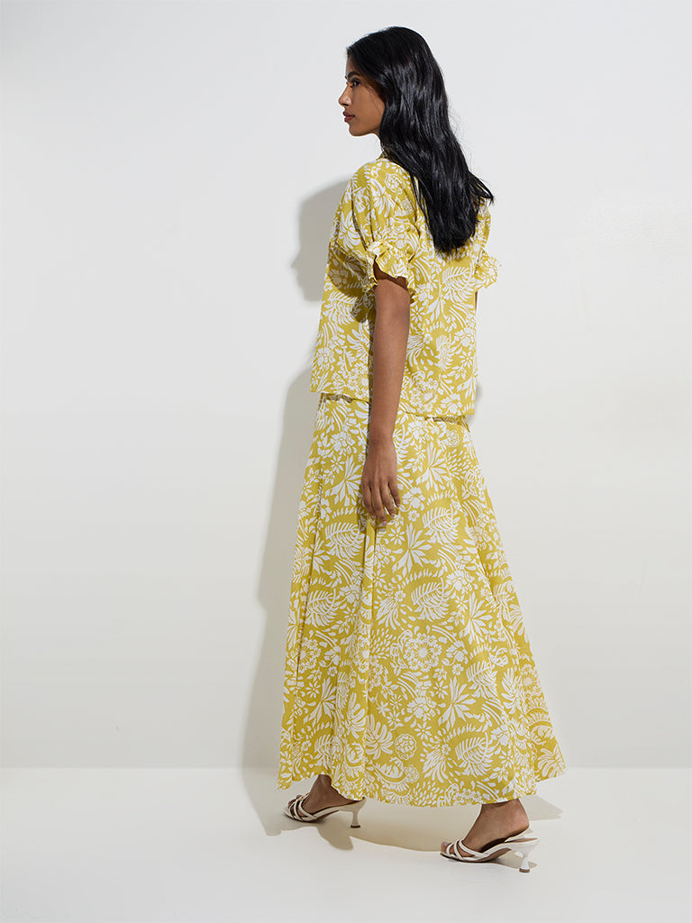 LOV Lime Botanical Printed Knot-Detailed A-Line Skirt - Image 4