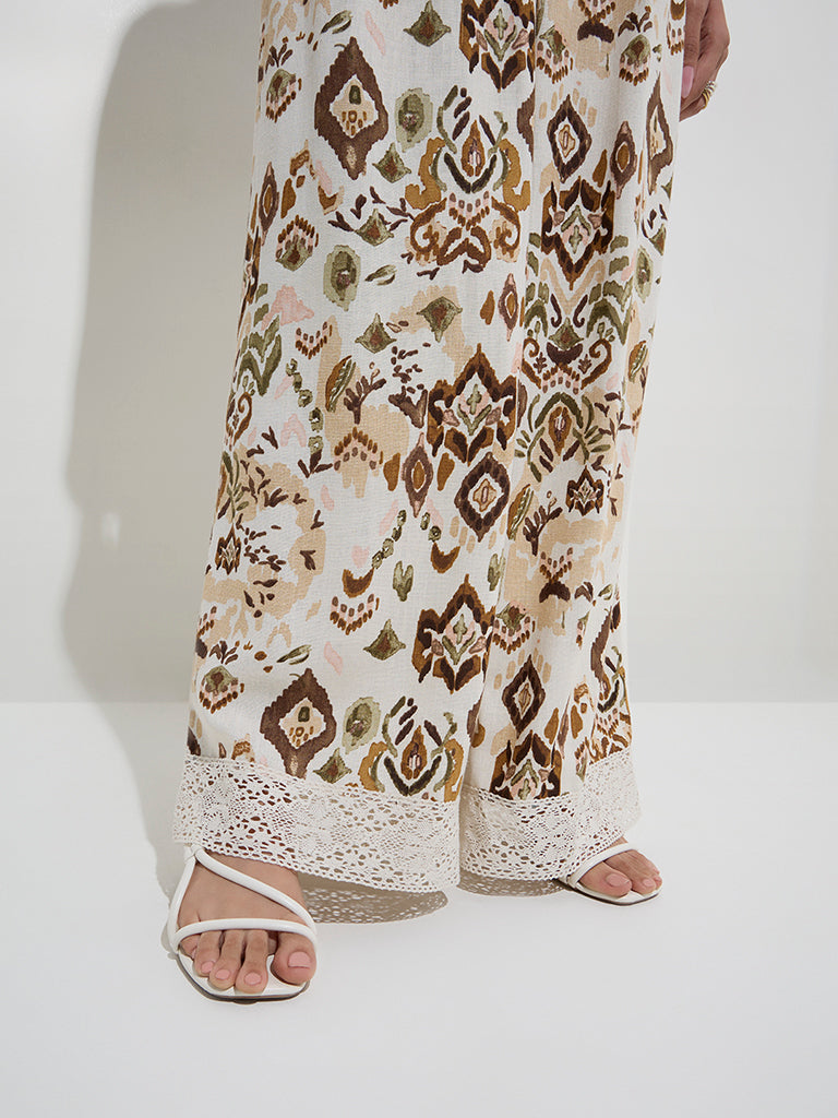 LOV Off-White Abstract Printed High-Rise Cotton-Blend Pants - Image 2