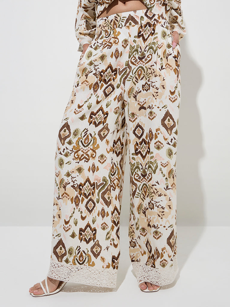 LOV Off-White Abstract Printed High-Rise Cotton-Blend Pants - Image 3