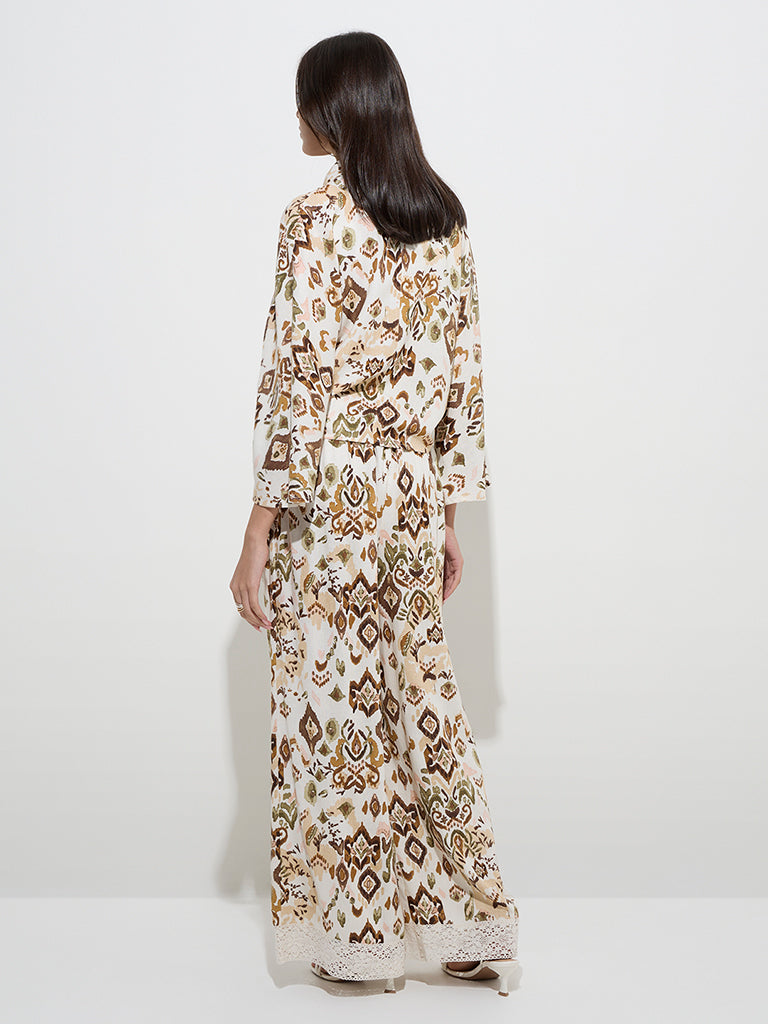 LOV Off-White Abstract Printed High-Rise Cotton-Blend Pants - Image 4