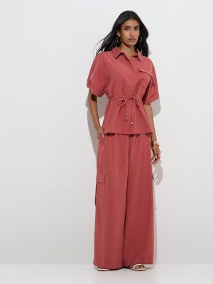 LOV Dusty Pink Wide-Leg High-Rise Pants