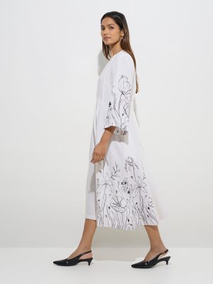 Zuba White Floral Print A-Line Dress