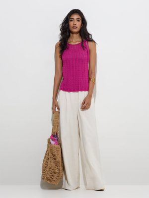 LOV Magenta Knit-Textured Top