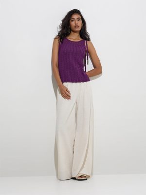 LOV Purple Knit-Textured Top