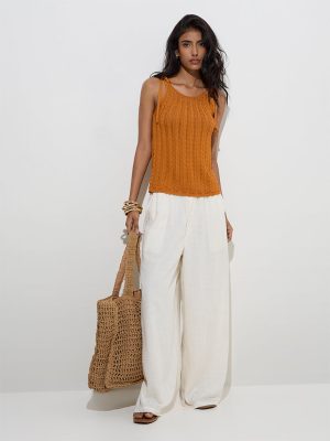 LOV Orange Knit-Textured Top