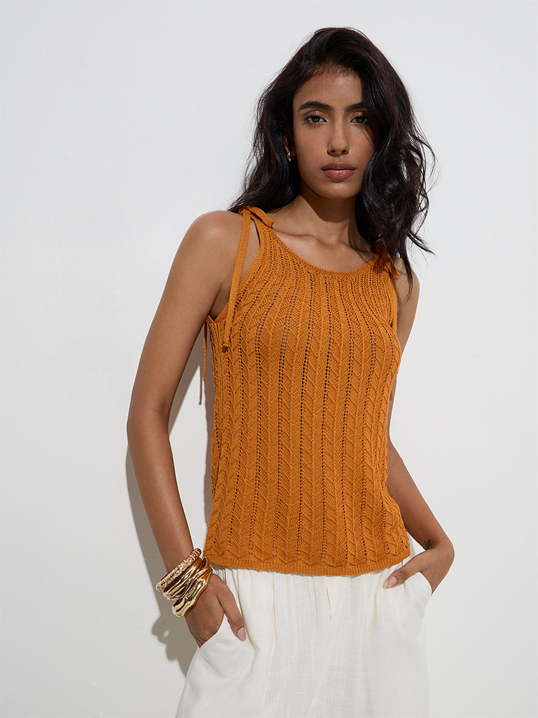 LOV Orange Knit-Textured Top - Image 3