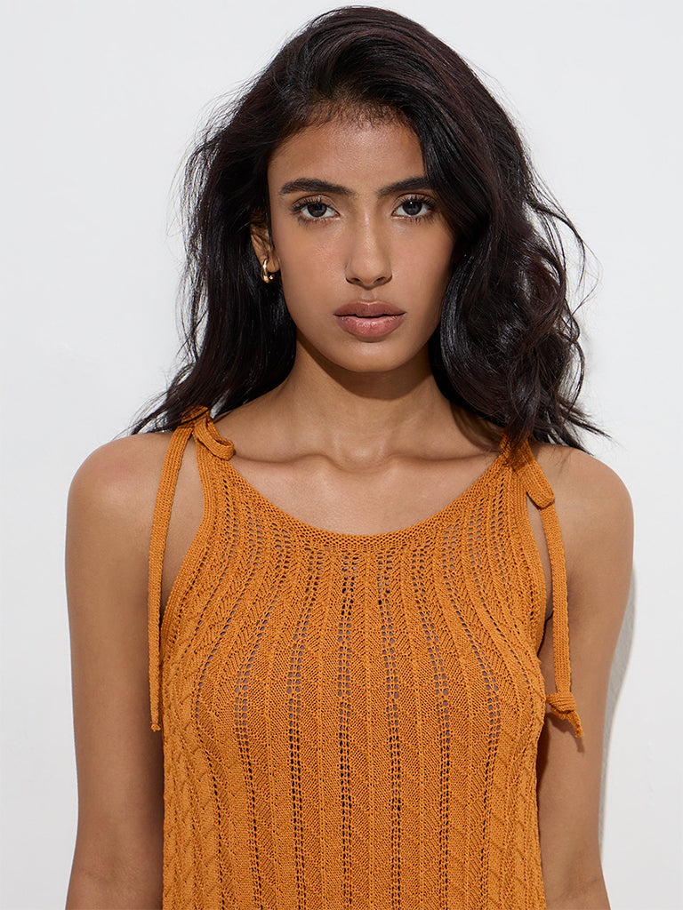 LOV Orange Knit-Textured Top - Image 4