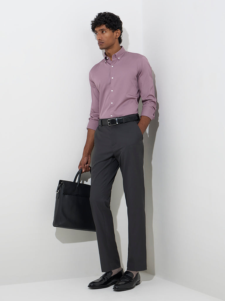 WES Formals Mauve Solid Slim-Fit Cotton-Blend Shirt - Image 4
