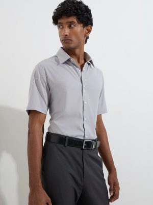WES Formals Grey Solid Slim-Fit Shirt