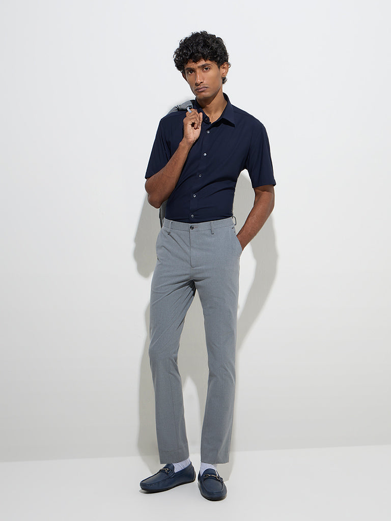WES Formals Navy Solid Slim-Fit Shirt - Image 3