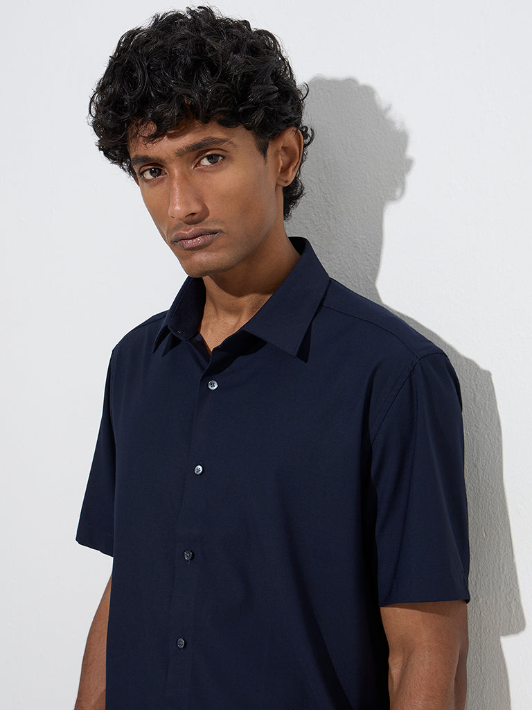 WES Formals Navy Solid Slim-Fit Shirt - Image 2