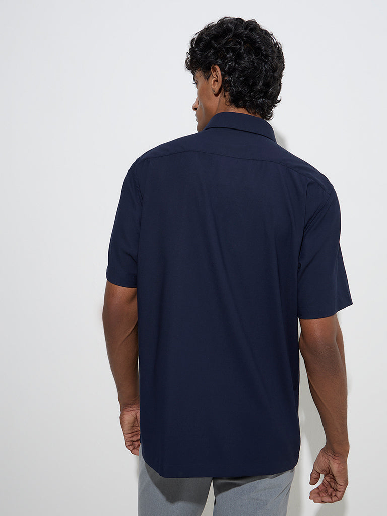 WES Formals Navy Solid Slim-Fit Shirt - Image 4