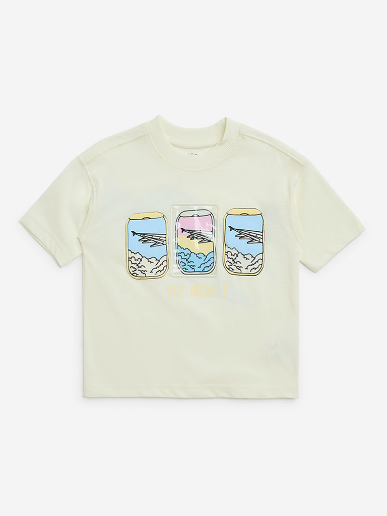 HOP Kids Off-White Printed Cotton T-Shirt