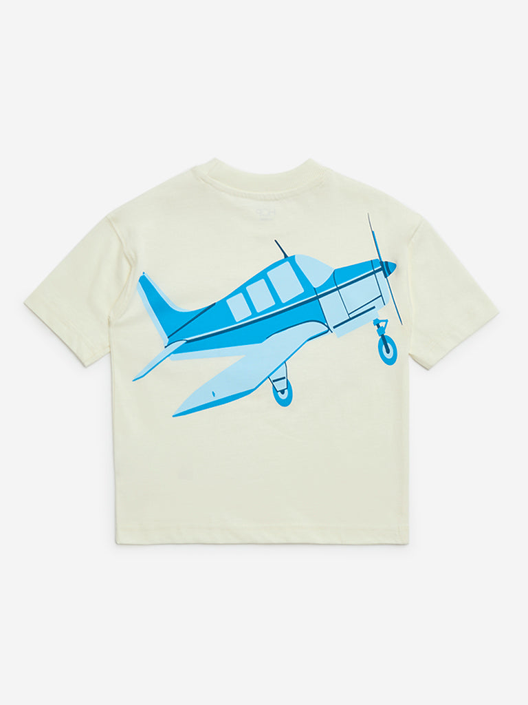 HOP Kids Off-White Printed Cotton T-Shirt - Image 2