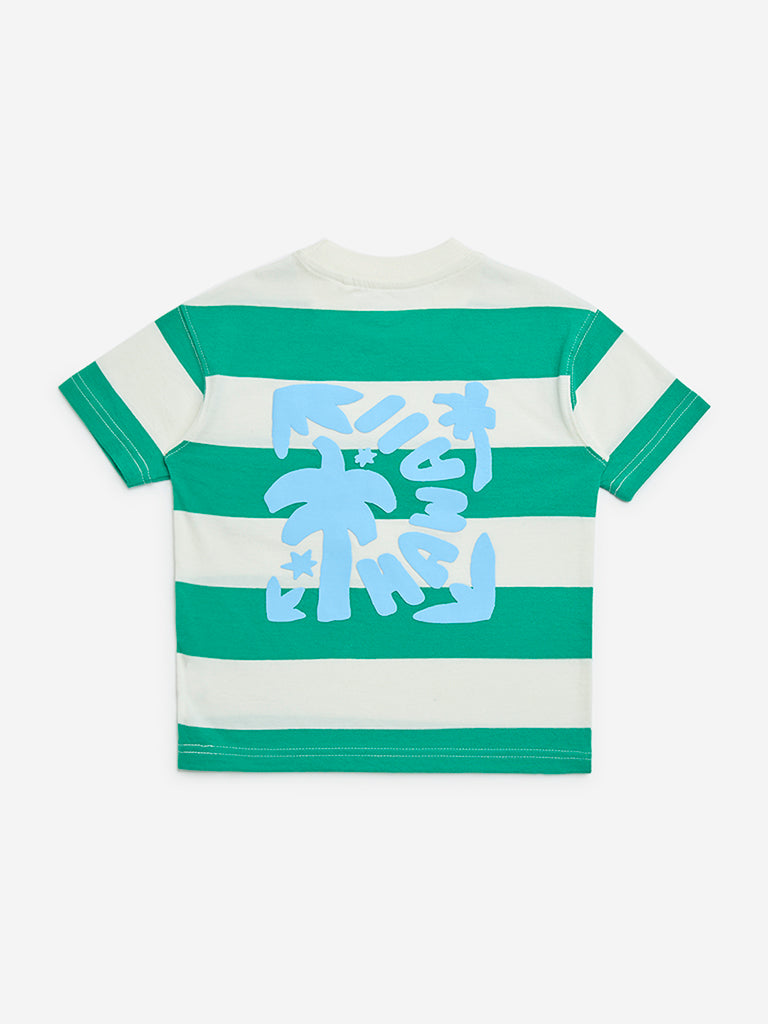 HOP Kids Green Colour-Blocked Cotton T-Shirt - Image 2