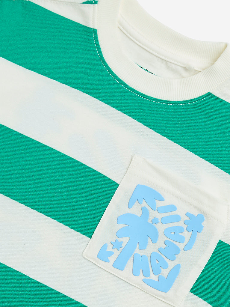 HOP Kids Green Colour-Blocked Cotton T-Shirt - Image 3