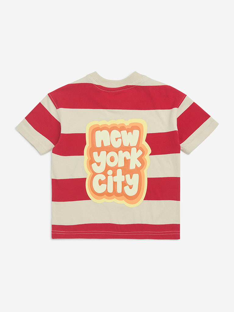 HOP Kids Red Striped Cotton T-Shirt - Image 2