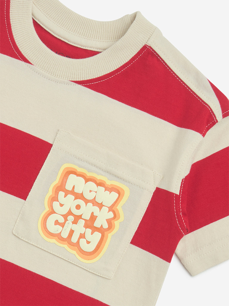 HOP Kids Red Striped Cotton T-Shirt - Image 3