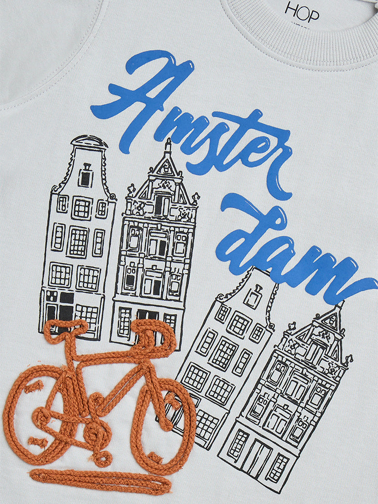 HOP Kids Grey Printed Cotton T-Shirt - Image 3