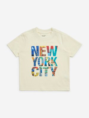 HOP Kids Off-White Text-Printed Cotton T-Shirt