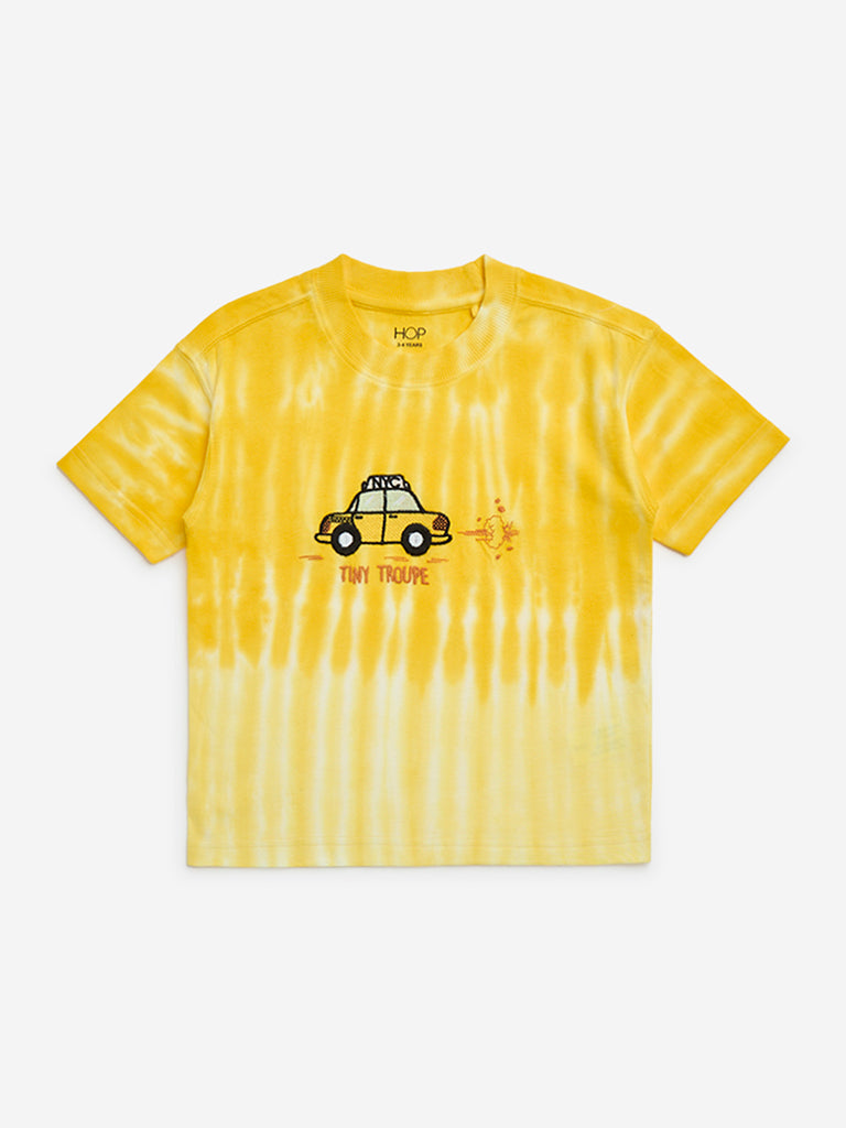HOP Kids Yellow Tie-Dye Design Cotton T-Shirt