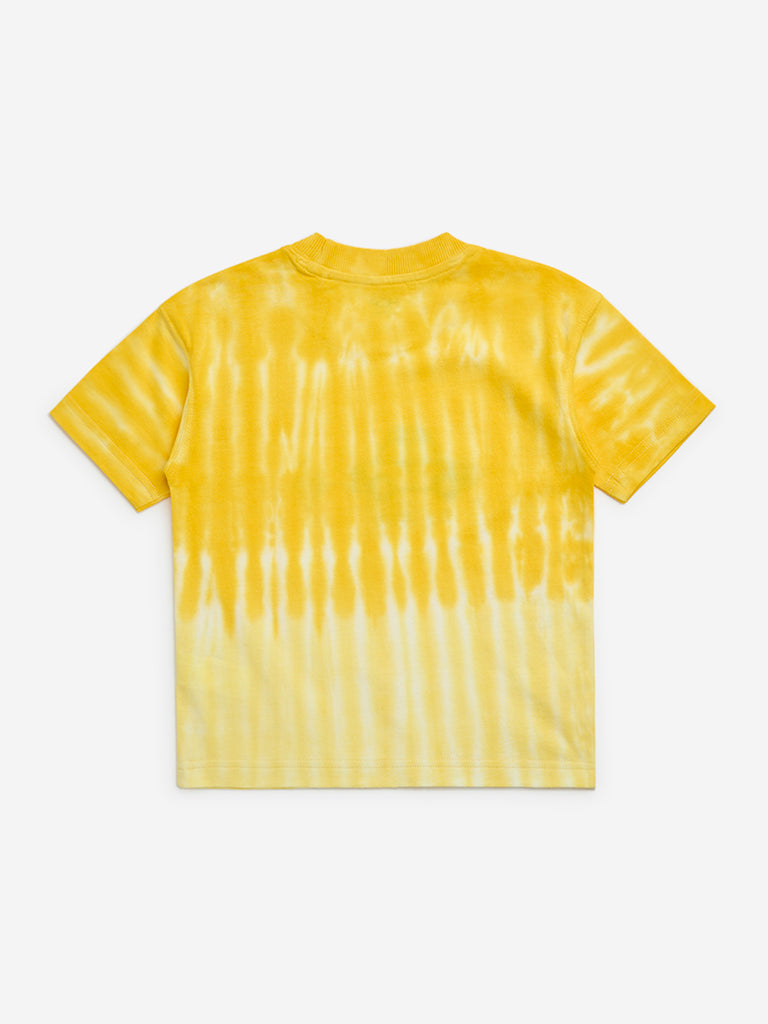 HOP Kids Yellow Tie-Dye Design Cotton T-Shirt - Image 2