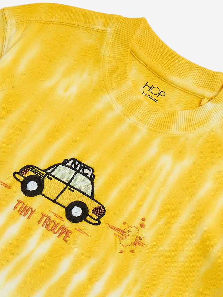 HOP Kids Yellow Tie-Dye Design Cotton T-Shirt - Image 3