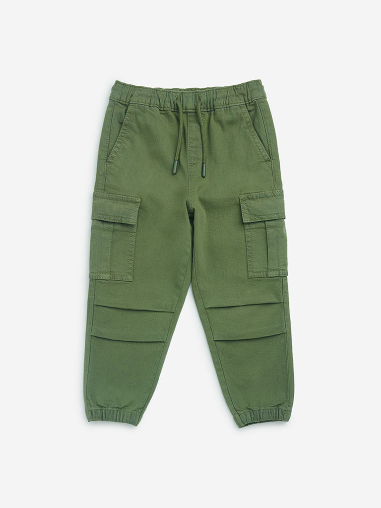 HOP Kids Olive High-Rise Cotton Joggers
