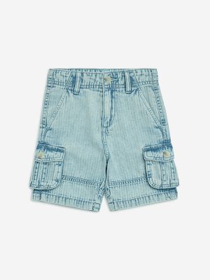 HOP Kids Blue Faded Mid-Rise Denim Shorts