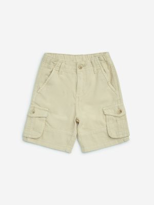 HOP Kids Light Beige Cargo-Style Mid-Rise Denim Shorts