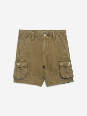 HOP Kids Brown Cargo-Style Mid-Rise Denim Shorts