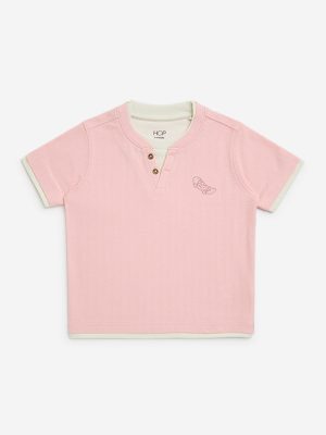 HOP Kids Pink Embroidered Cotton T-Shirt