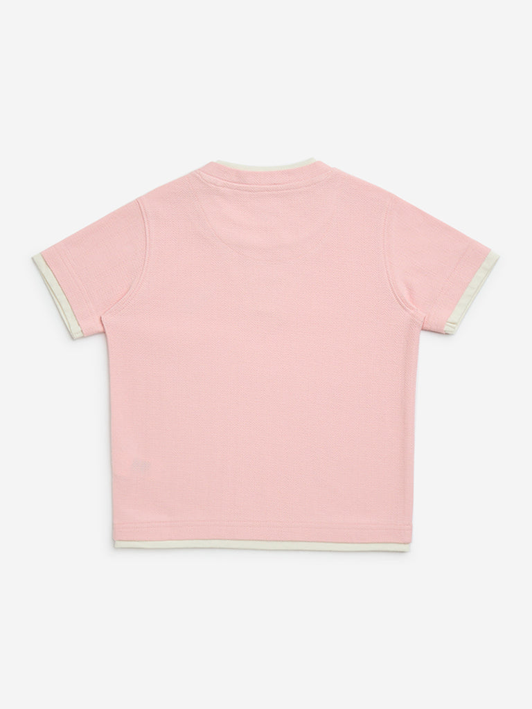 HOP Kids Pink Embroidered Cotton T-Shirt - Image 3