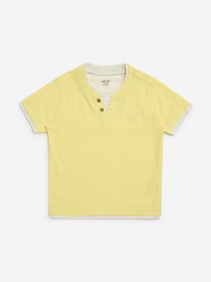 HOP Kids Yellow Embroidered Cotton T-Shirt
