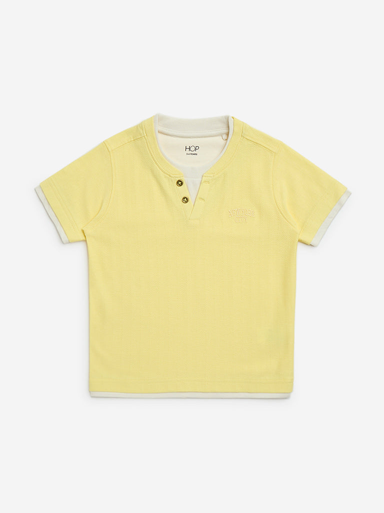 HOP Kids Yellow Embroidered Cotton T-Shirt