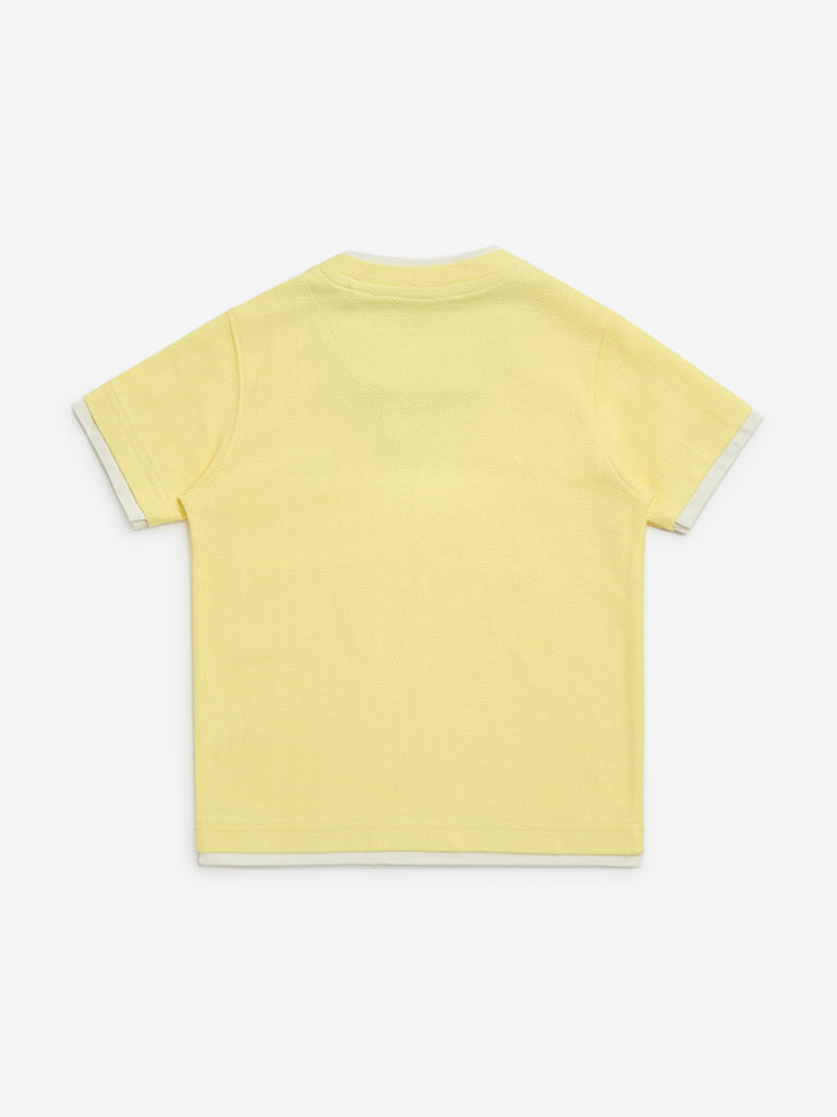 HOP Kids Yellow Embroidered Cotton T-Shirt - Image 3