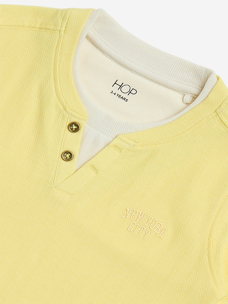 HOP Kids Yellow Embroidered Cotton T-Shirt - Image 4