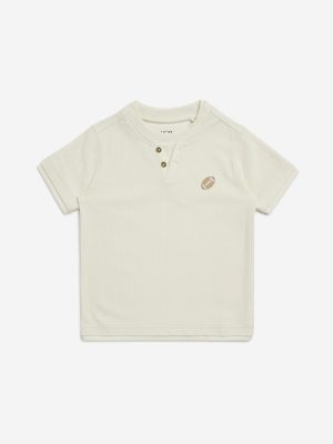 HOP Kids Off-White Embroidered Cotton T-Shirt