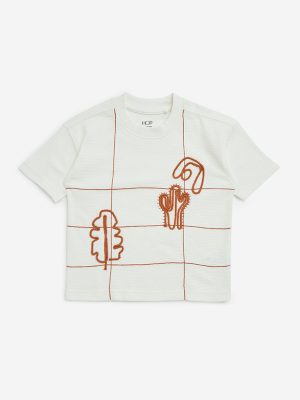HOP Kids White Embroidered Cotton T-Shirt