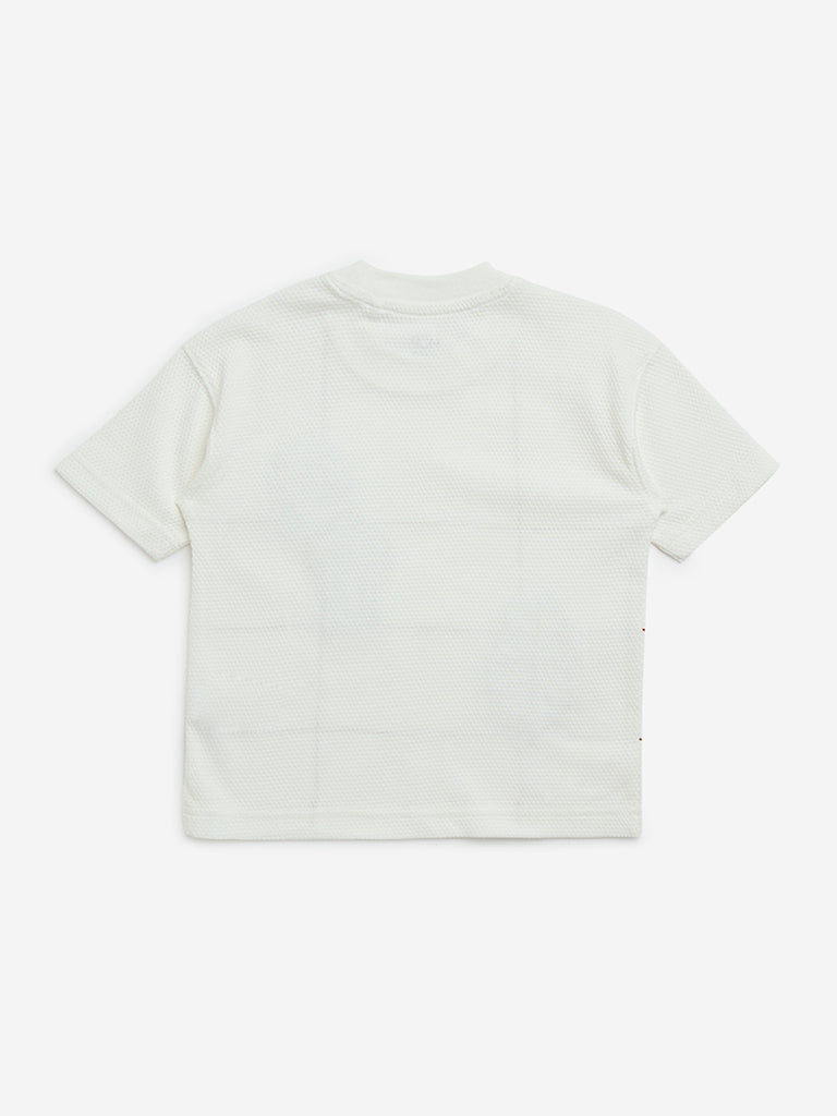 HOP Kids White Embroidered Cotton T-Shirt - Image 2