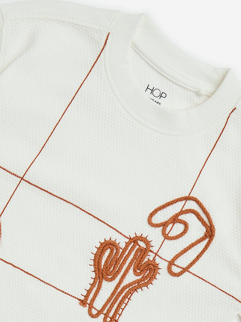 HOP Kids White Embroidered Cotton T-Shirt - Image 3