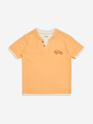 HOP Kids Orange Embroidered Cotton T-Shirt