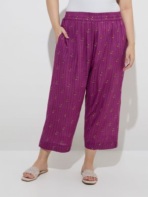 Diza Plum Stripe Printed Ethnic Pants