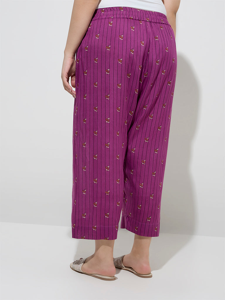 Diza Plum Stripe Printed Ethnic Pants - Image 2