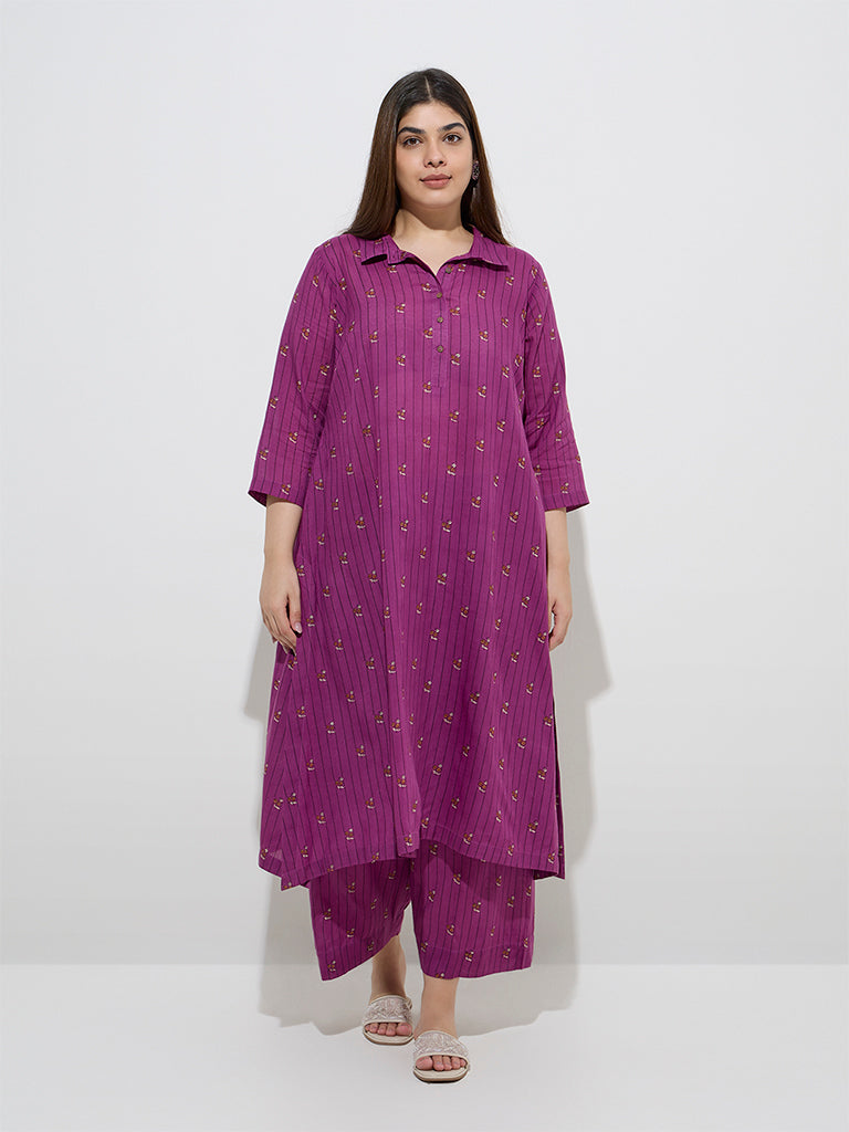 Diza Plum Stripe Printed Ethnic Pants - Image 3