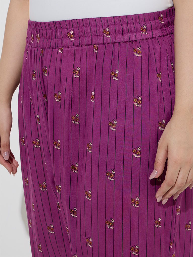 Diza Plum Stripe Printed Ethnic Pants - Image 4