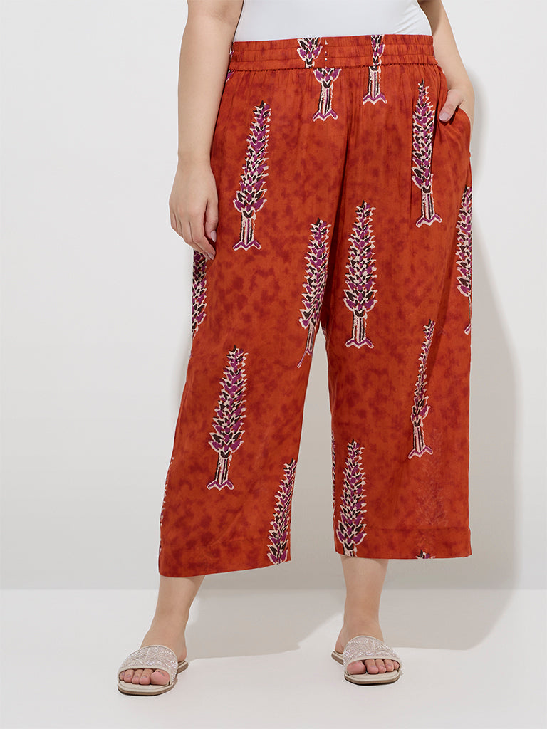 Diza Rust Foliage Design Ethnic Pants