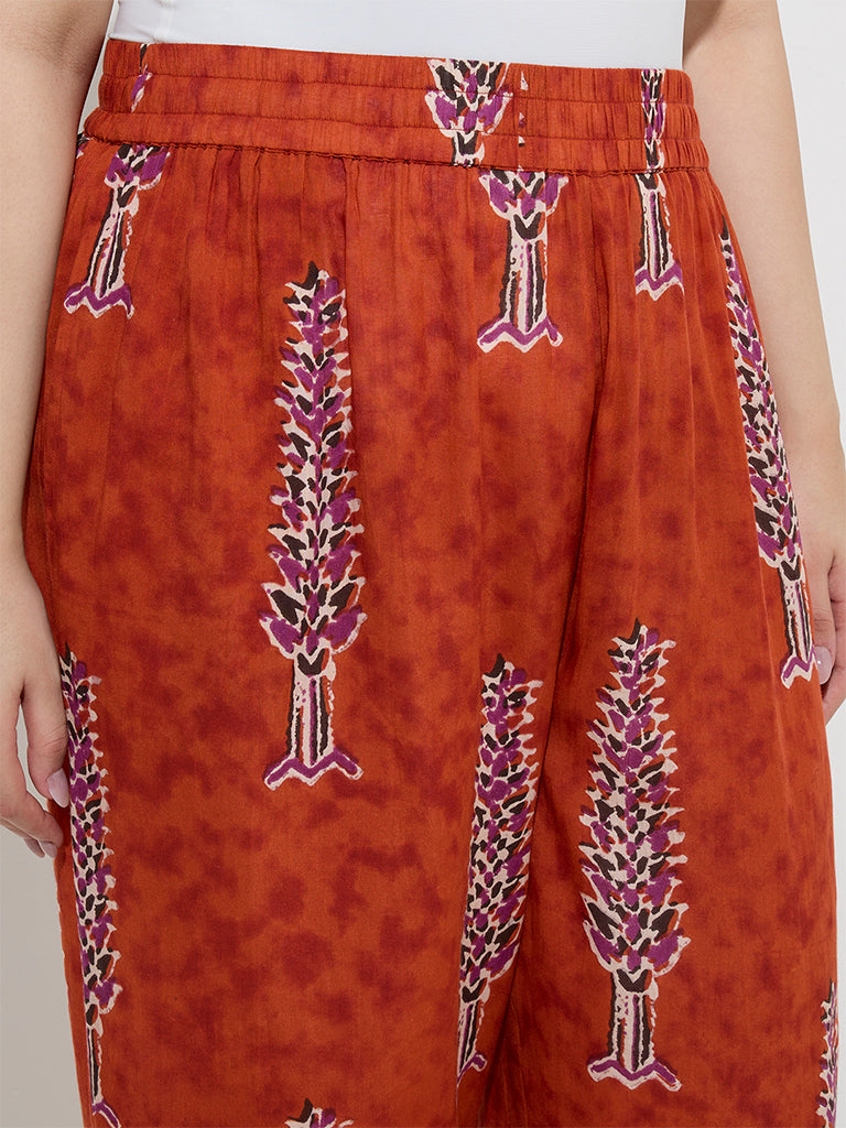 Diza Rust Foliage Design Ethnic Pants - Image 4