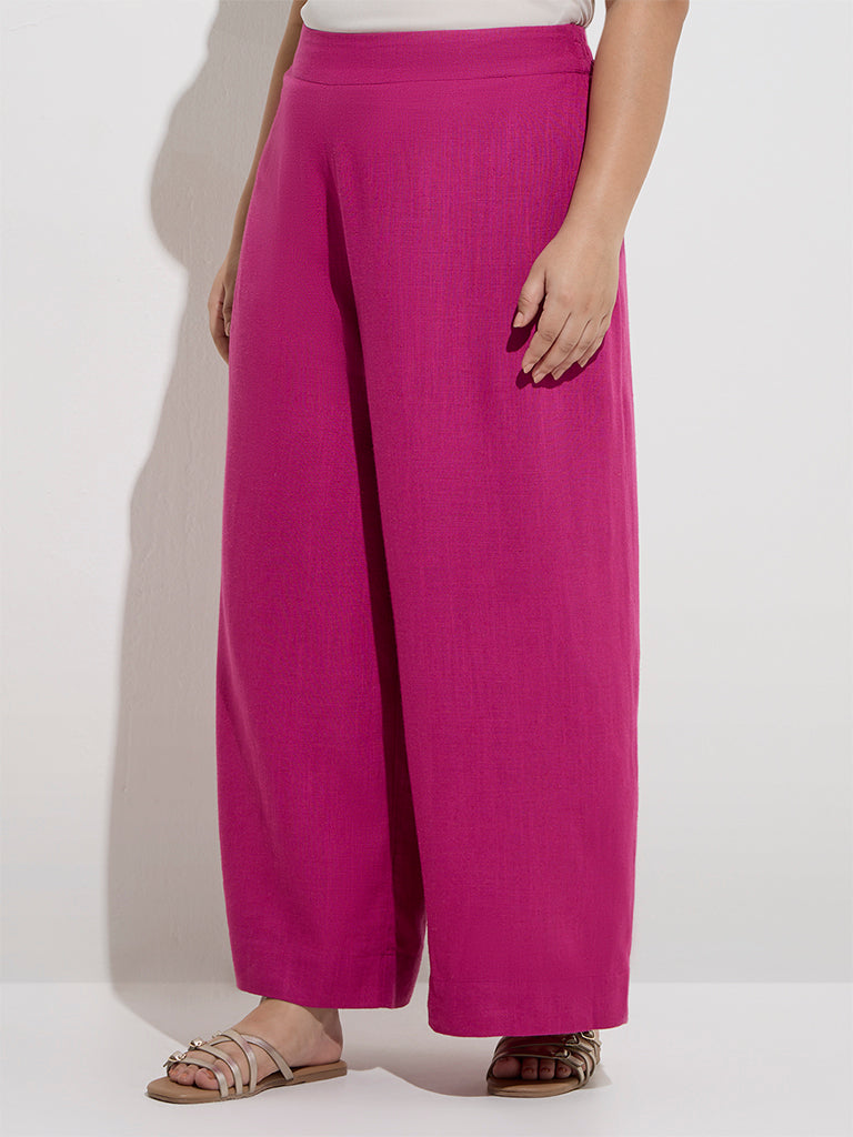 Diza Magenta Solid Palazzos - Image 2